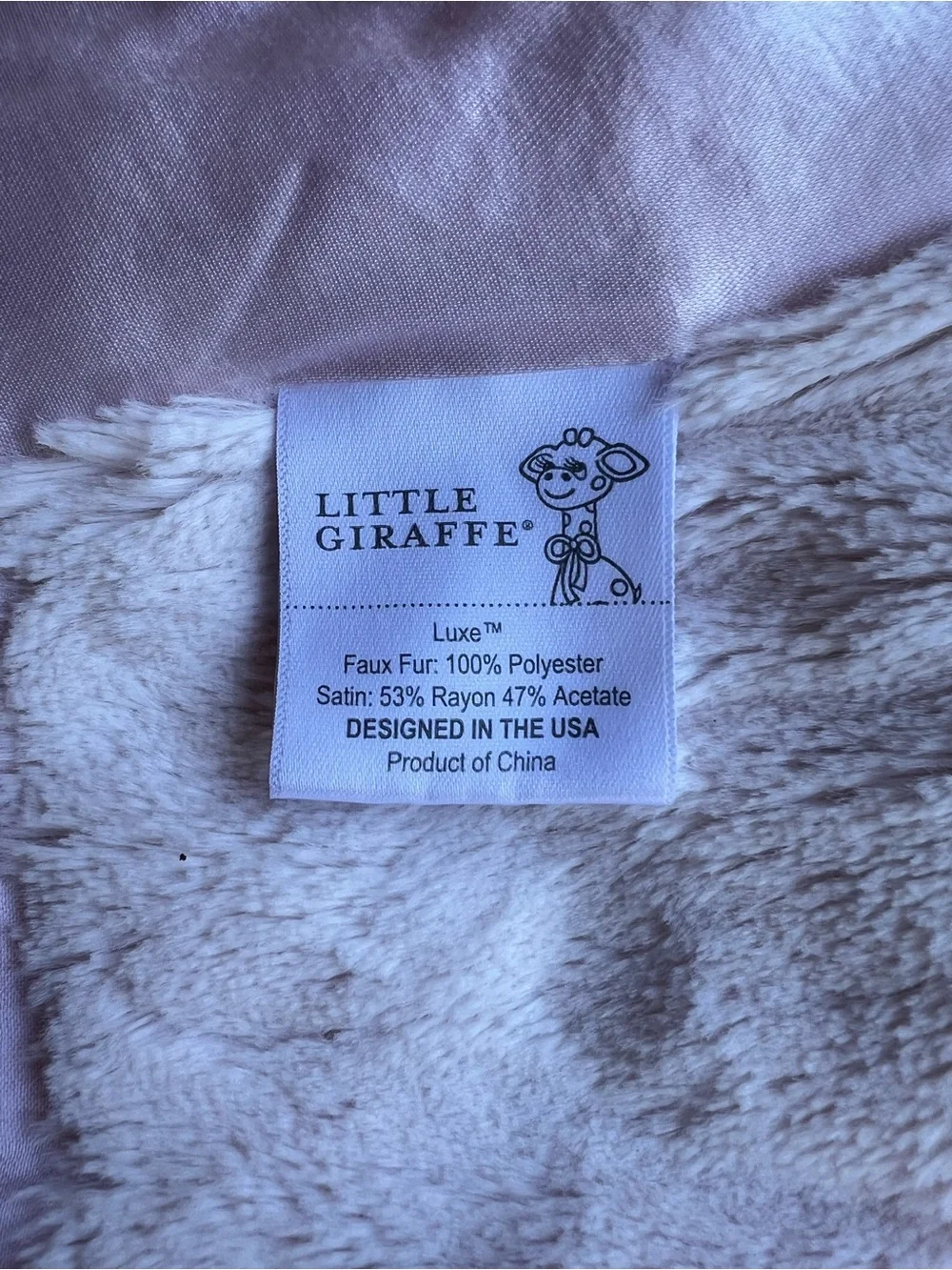 Little Giraffe Plush Pink Luxe Faux Fur Baby Blanket Satin Trim 35x31” Nursery